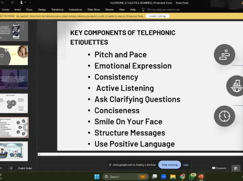 Delhi-based Soft Skills Trainer Geetika Mannan conducted an online session on telephonic etiquette and communication skills
