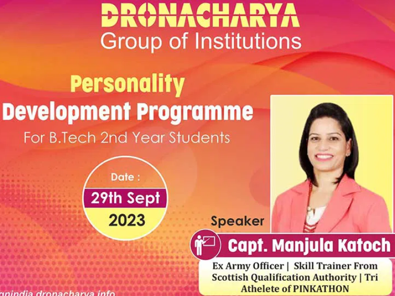 Delhi based Corporate Trainer, Capt Manjula Katoch conducted a training session on, “Goal Setting- Know Your Destination” for the students of Dronacharya group of Institutions