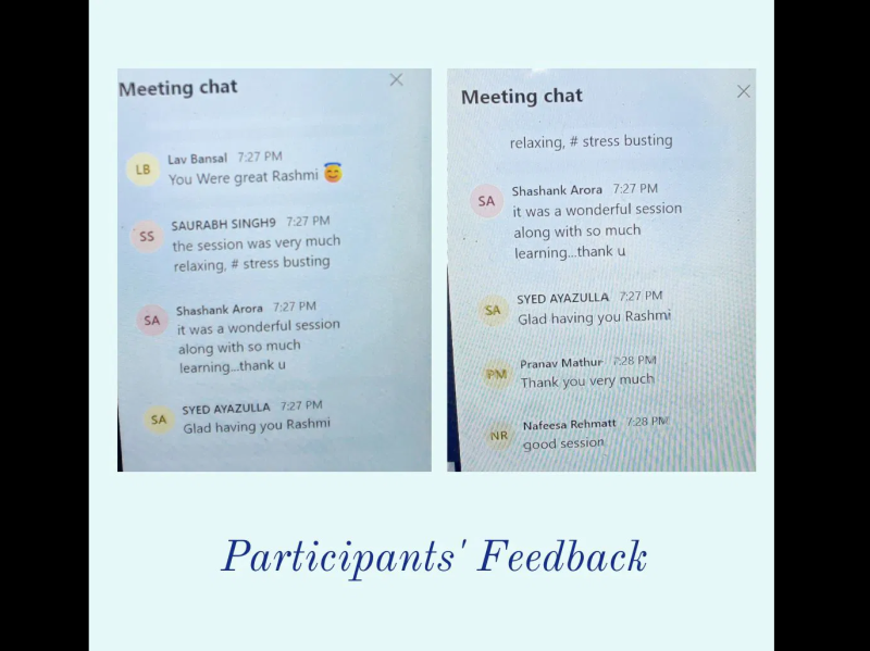Rashmi Ramachandran Conducted a “Virutal Session on Stress and Time Management”