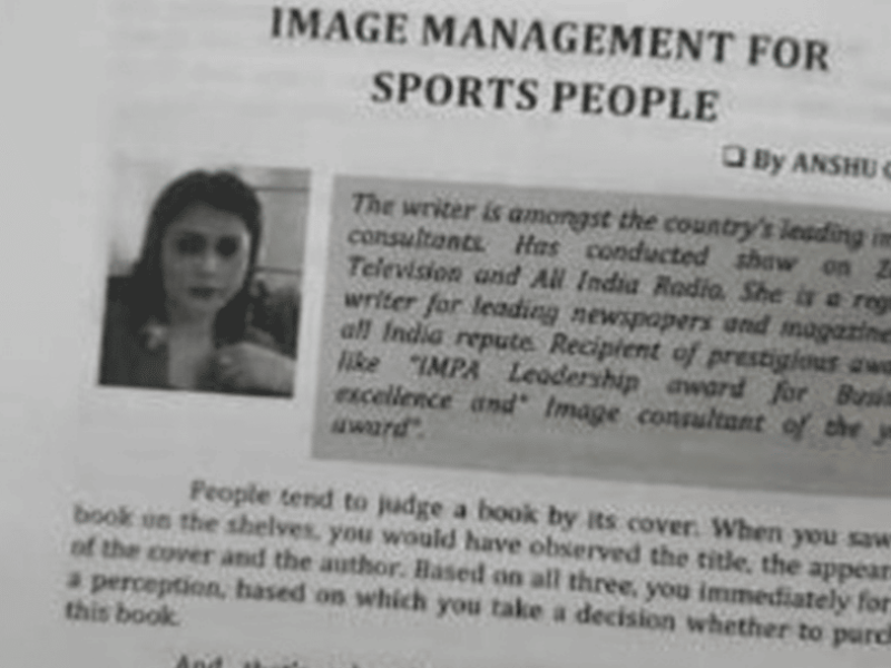 Anshu Gupta, Image Consultant and Soft Skills Trainer, Contributes an Article on Image Management for Sports People to Sushil Doshi’s Book