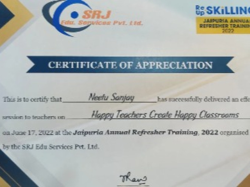 Neetu Sanjay recently facilitated a session for teachers on “Happy Teachers Create Happy Classrooms”